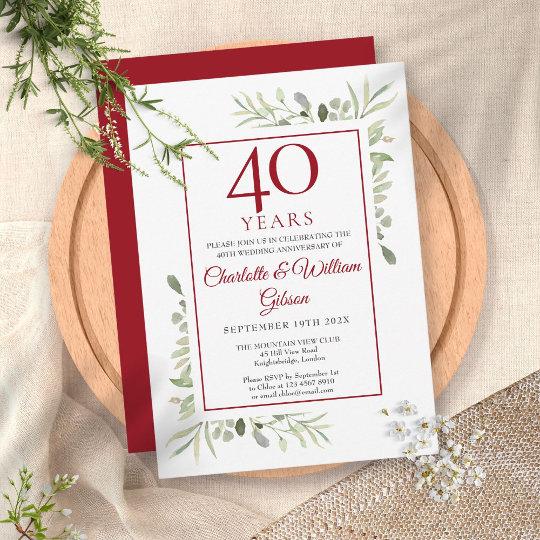 40th Ruby Wedding Anniversary Elegant Greenery