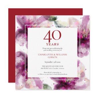 40th Ruby Wedding Anniversary Watercolor Floral