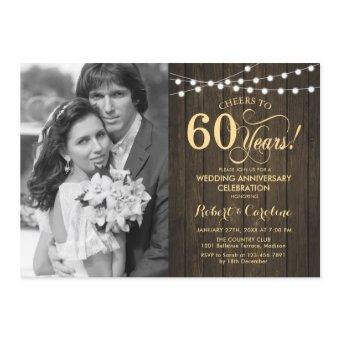 60th Anniversary with Photo - Rustic Wood Gold