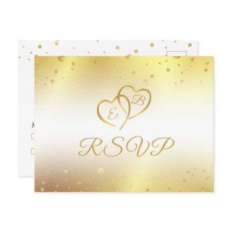 Elegant 50th Anniversary Monogram Hearts Gold RSVP  Postcard