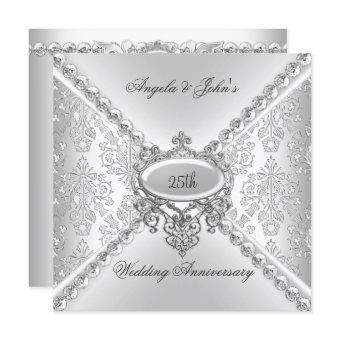 Elegant Silver 25th Wedding Anniversary Damask