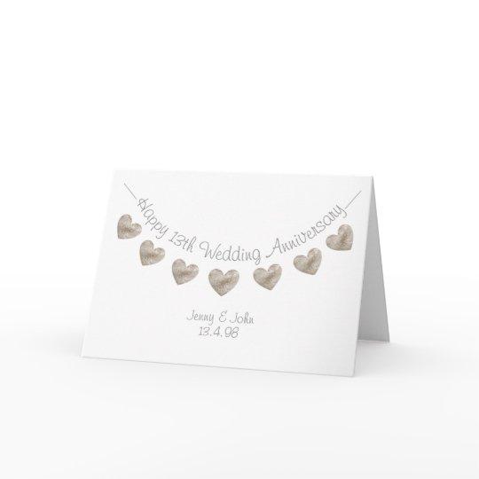 Happy Wedding 13th Anniversary lace heart bunting Card