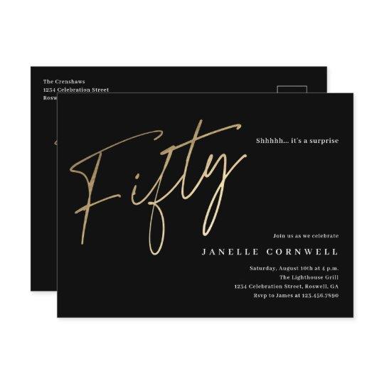Modern 50th birthday simple stylish elegant script postcard