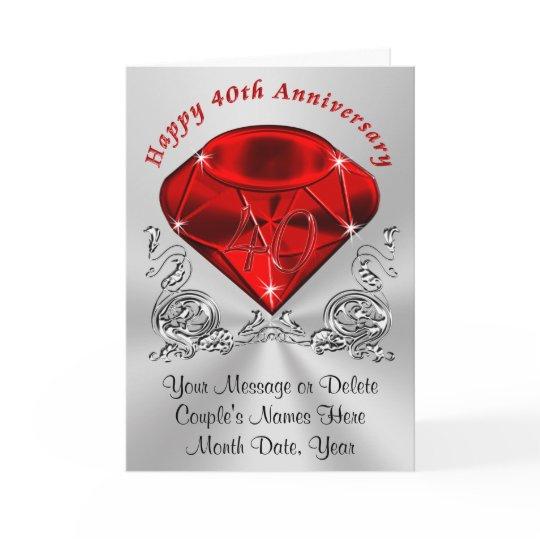 Personalized Ruby Anniversary Cards with YOUR TEXT