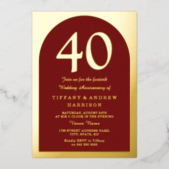 Ruby Red Burgundy 40th Wedding Anniversary Gold  Foil