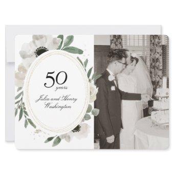 Watercolor Floral Gold Photo 50th Anniversary